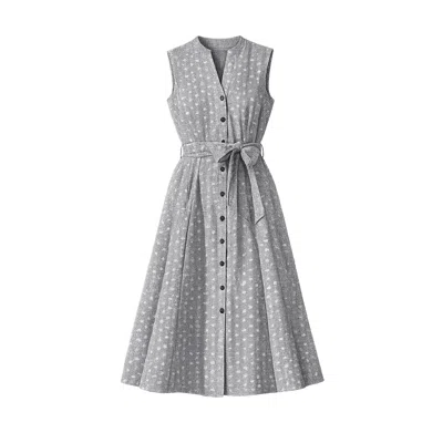 Yumi Women's  Black Broderie Anglaise Embroidered Sleeveless Shirt Dress