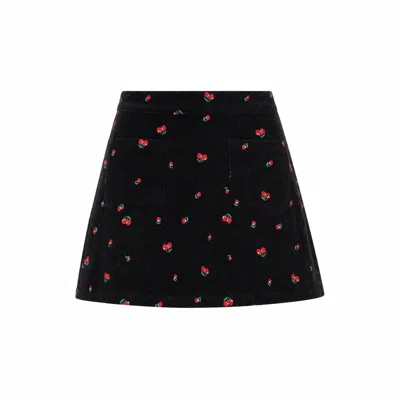 Yumi Women's  Black Cherry Embroidered Cord Mini Skirt