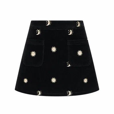 Yumi Women's  Black Cosmic Embroidered Mini Skirt