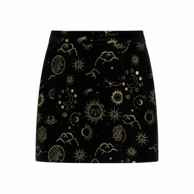 Yumi Women's  Black Cosmic Velvet Mini Skirt