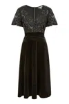 Yumi Women's  Black Embellished Velvet Wrap Skater Midi Dress In Black