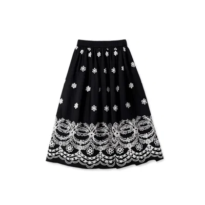 Yumi Women's  Black Embroidered Midi Skirt