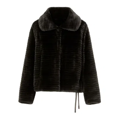 Yumi Women's  Black Faux Fur Short Jacket In Brown