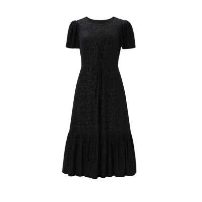 Yumi Women's  Black Floral Velour Velvet Twist Waist Midi Dress