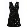 Yumi Women's  Black Flower Embroidered Button Up Pinafore Dress In Black
