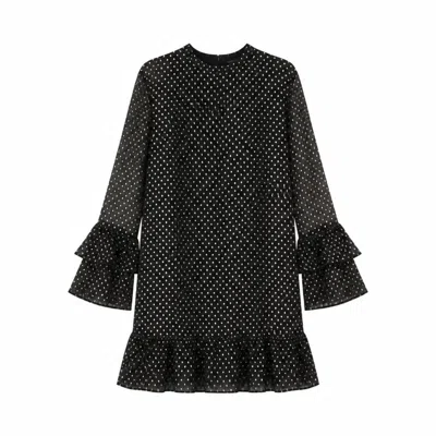Yumi Women's  Black Foil Print Tunic With Flared Sleeves