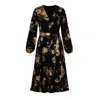 Yumi Women's  Black Foil Rose Print Midi Dress In Black