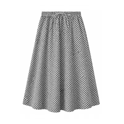 Yumi Women's  Black Gingham Cotton Midi Skirt