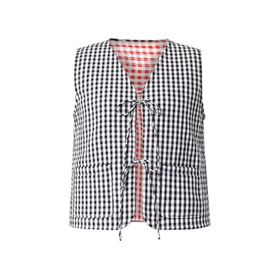 Yumi Women's  Black Gingham Reversible Cotton Tie Waistcoat