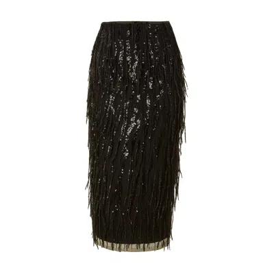 Yumi Women's  Black Hanging Sequin Fitted Midi Skirt