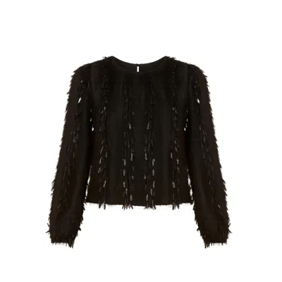 Yumi Women's  Black Hanging Sequin Long Sleeve Top In Brown