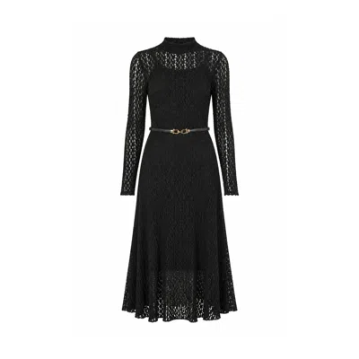 Yumi Women's  Black High Neck Lace Midi Dress