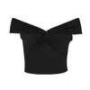 Yumi Women's  Black Jersey Cotton Bardot Top With Knot Detail In Black