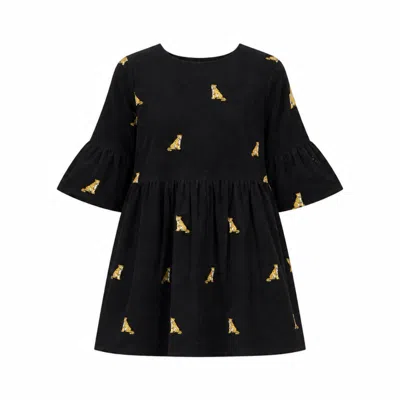 Yumi Women's  Black Leopard Embroidered Cord Tunic