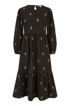 Yumi Women's  Black Long Sleeve Midi Dress With Floral Embroidery In Black