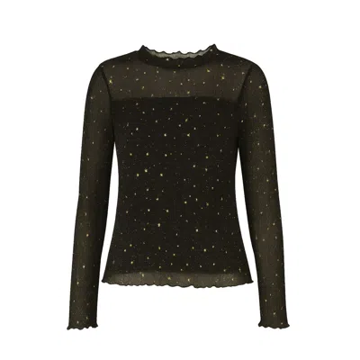 Yumi Women's  Black Mesh Star Print Long Sleeve Top