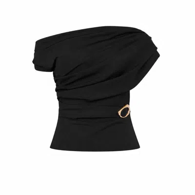 Yumi Women's  Black Ruched Top With Buckle