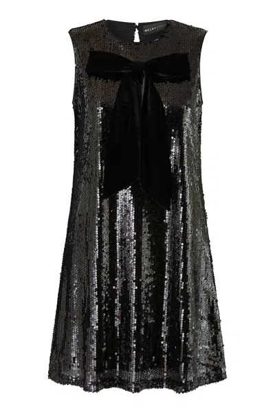 Yumi Women's  Black Sequin Bow Tunic Shift Dress