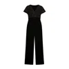 Yumi Women's  Black Sequin Embellished Velvet Jumpsuit With Angel Sleeves In Black