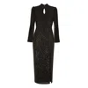 Yumi Women's  Black Sequin Fitted Midi Dress With Flute Sleeves In Black