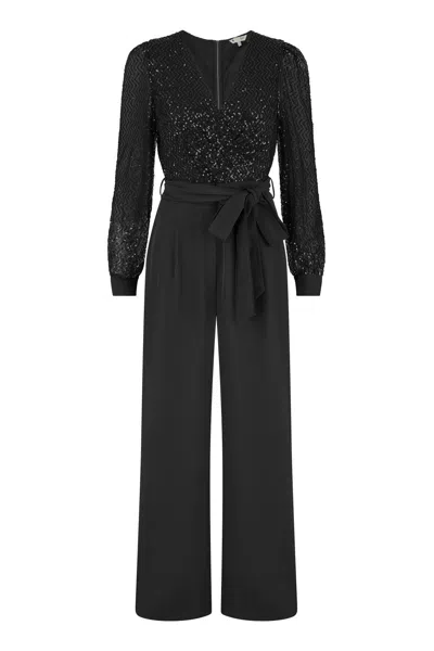 Yumi Women's  Black Sequin Jumpsuit With Long Sleeves