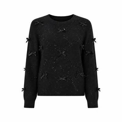 Yumi Women's  Black Sparkle Bow Jumper