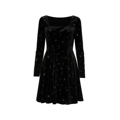 Yumi Starburst Foil Print Skater Dress In Black
