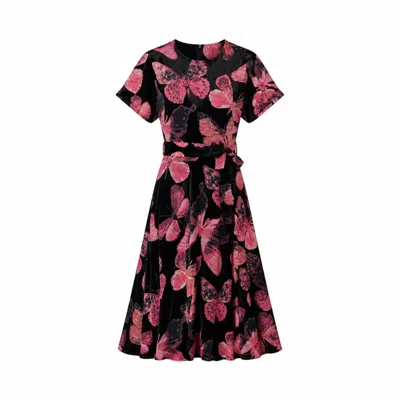 Yumi Women's  Black Velvet Butterfly Midi Dress