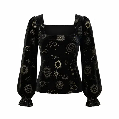 Yumi Women's  Black Velvet Cosmic Print Top