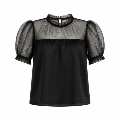 Yumi Women's  Black Velvet Mesh Embellished Top