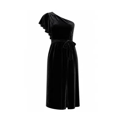 Yumi Women's  Black Velvet One Shoulder Midi Dress