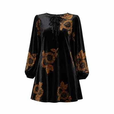 Yumi Women's  Black Velvet Sunflower Print Tunic