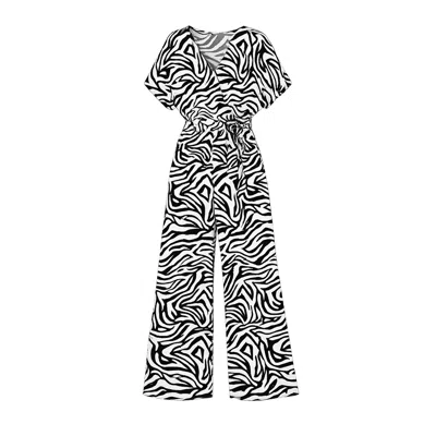 Yumi Women's  Black Zebra Print Relaxed Jumpsuit