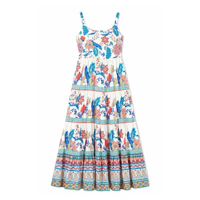 Yumi Women's  Blue Boho Block Print Tiered Maxi Dress In Multi