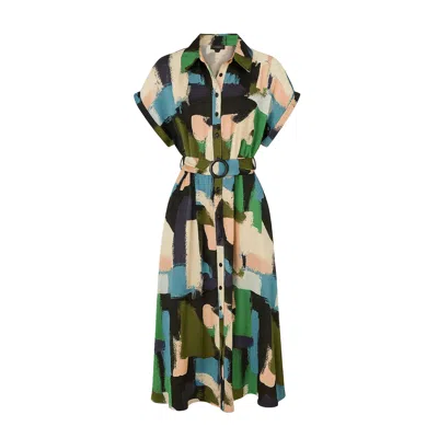 Yumi Women's  Blue Brushstroke Print Relaxed Midi Shirt Dress In Multi