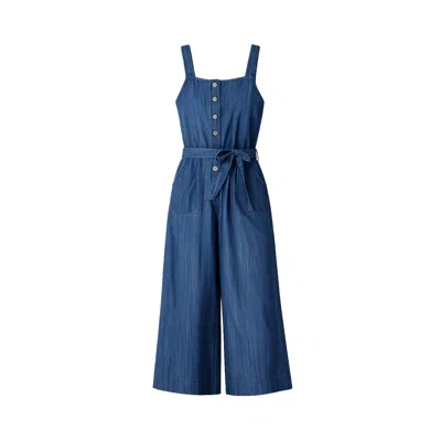 Yumi Women's  Blue Chambray Button Through Jumpsuit
