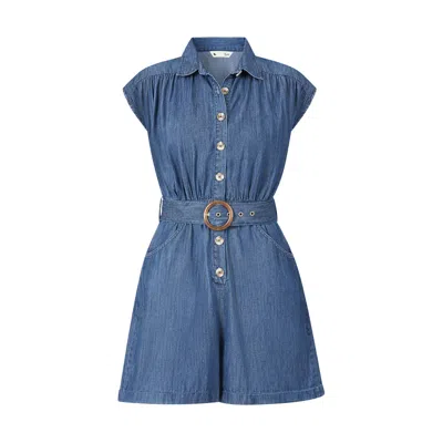 Yumi Women's  Blue Chambray Cotton Playsuit