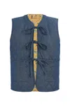 Yumi Women's  Blue Chambray Cotton Quilted Reversible Vest