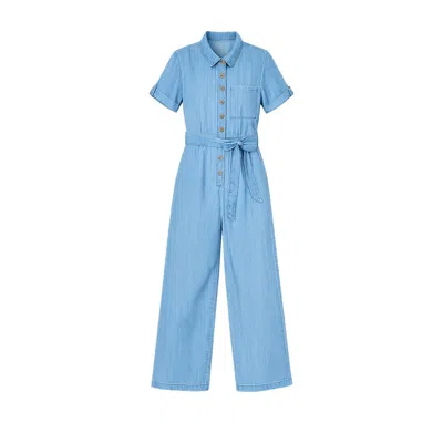 Yumi Women's  Blue Chambray Light Denim Button Jumpsuit