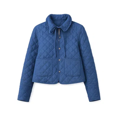 Yumi Women's  Blue Chambray Quilted Jacket With Cherry Lining