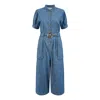 Yumi Women's  Blue Cotton Chambray Button Up Jumpsuit
