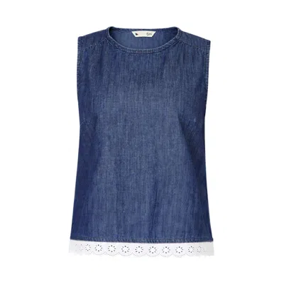 Yumi Cotton Chambray Lace Trim Top In Blue