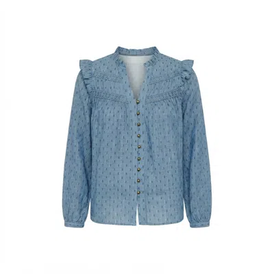 Yumi Women's  Blue Cotton Lace Detail Shirt