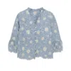 Yumi Women's  Blue Daisy Broderie Shirt With Fluted Sleeves In Blue