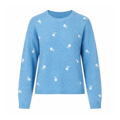 Yumi Women's  Blue Daisy Embroidered Relaxed Jumper