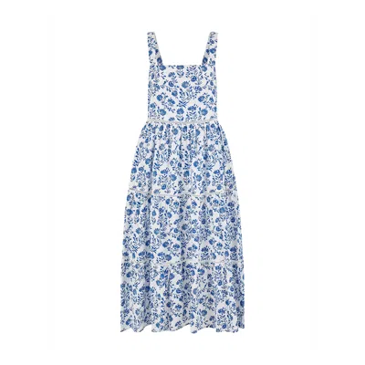 Yumi Women's  Blue Floral Broderie Anglaise Midi Sun Dress