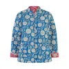 Yumi Women's  Blue Floral Print Reversible Cotton Quilted Jacket