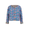 Yumi Women's  Blue Floral Reversible Cotton Quilted Jacket