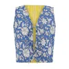 Yumi Women's  Blue Floral Reversible Cotton Quilted Waistcoat