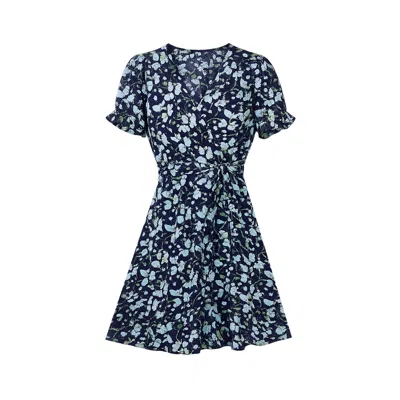 Yumi Women's  Blue Floral Skater Wrap Dress